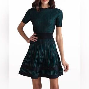 Shoshanna Elegant Black and Green Striped Dress size M
